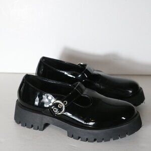 Steve Madden Oler Patent Mary Jane Lug Sole Loafers 7.5 Chunky Black Shoes
